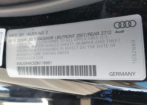 2013 Audi A6 2.0T Premium z USA, uszkodzony, nr VIN WAUGFAFC5DN118961